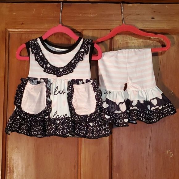NEW PINK/BLACK "LOVE XOXOXO" 2 PIECE SET